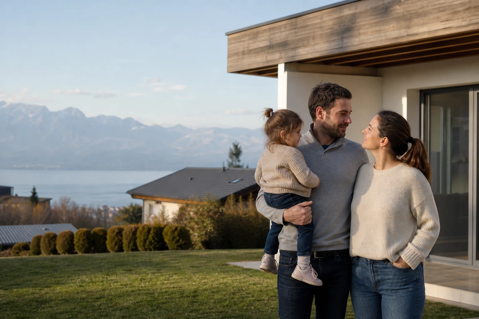 Famille réunie devant sa future maison